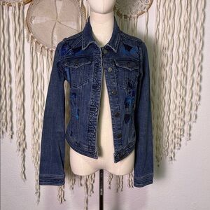 Anthropologie | Pilcro Embroidered and Beaded Jean Jacket Small